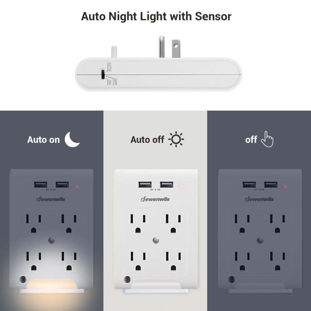 DEWENWILS 4-Outlet Extender, Wall Outlet Adapter with 2 USB Ports(3.1A ...