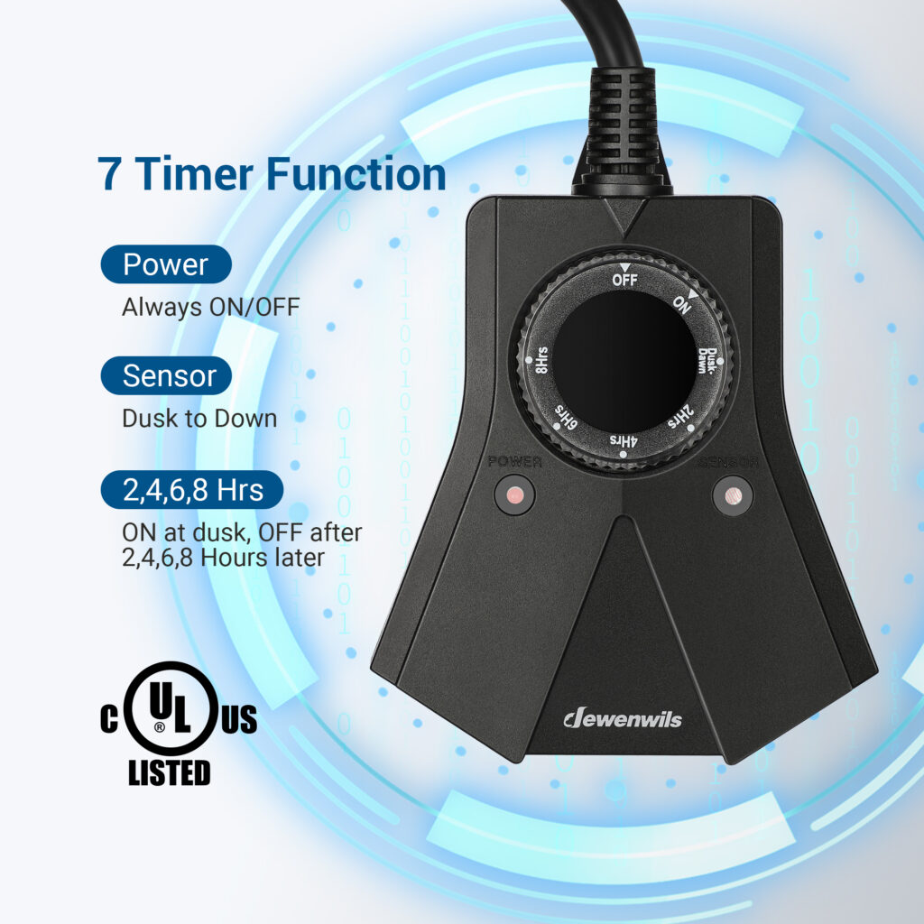 DEWENWILS Heavy Duty Outdoor Light Timer 3-Prong Grounded Outlet, Dusk ...