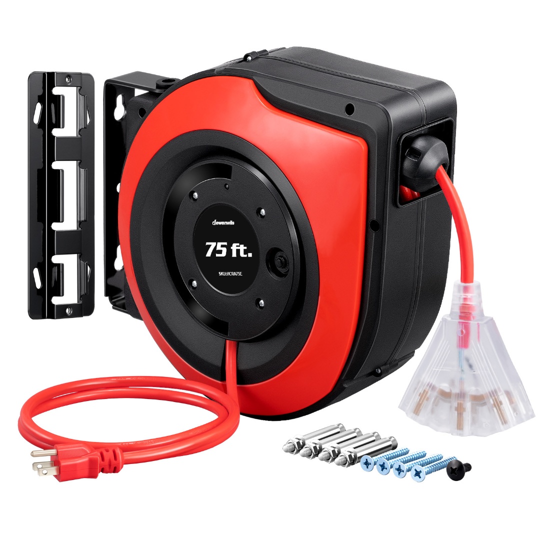 thumbnail image 2 of Uimoso Retractable Extension Cord Reel – 75 FT, 14AWG/3C SJTOW, Wall/Ceiling Mount, 13A Overload 2 of 4