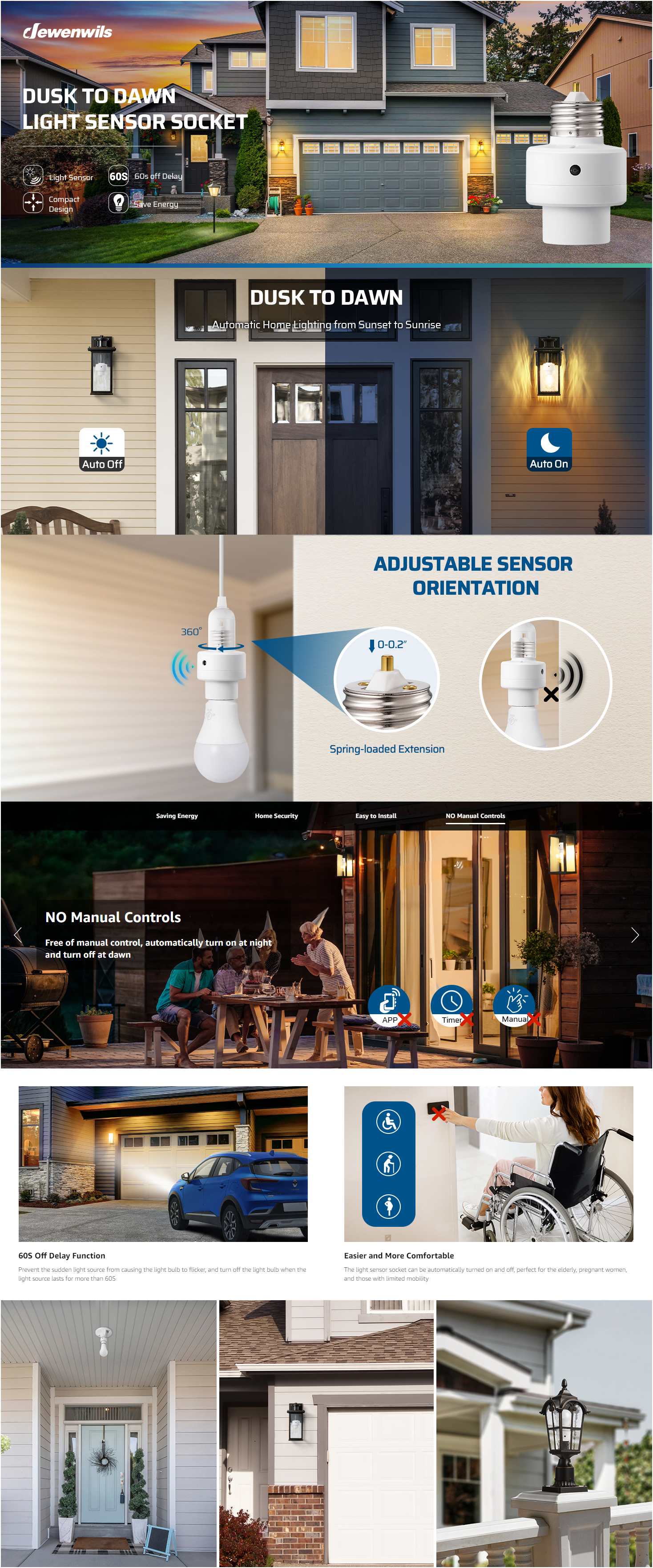 thumbnail image 2 of DEWENWILS 4-Pack Automatic Dusk To Dawn Light Sockets, E26 Sensor Bulb Holder For Indoor/Outdoor Use 2 of 6