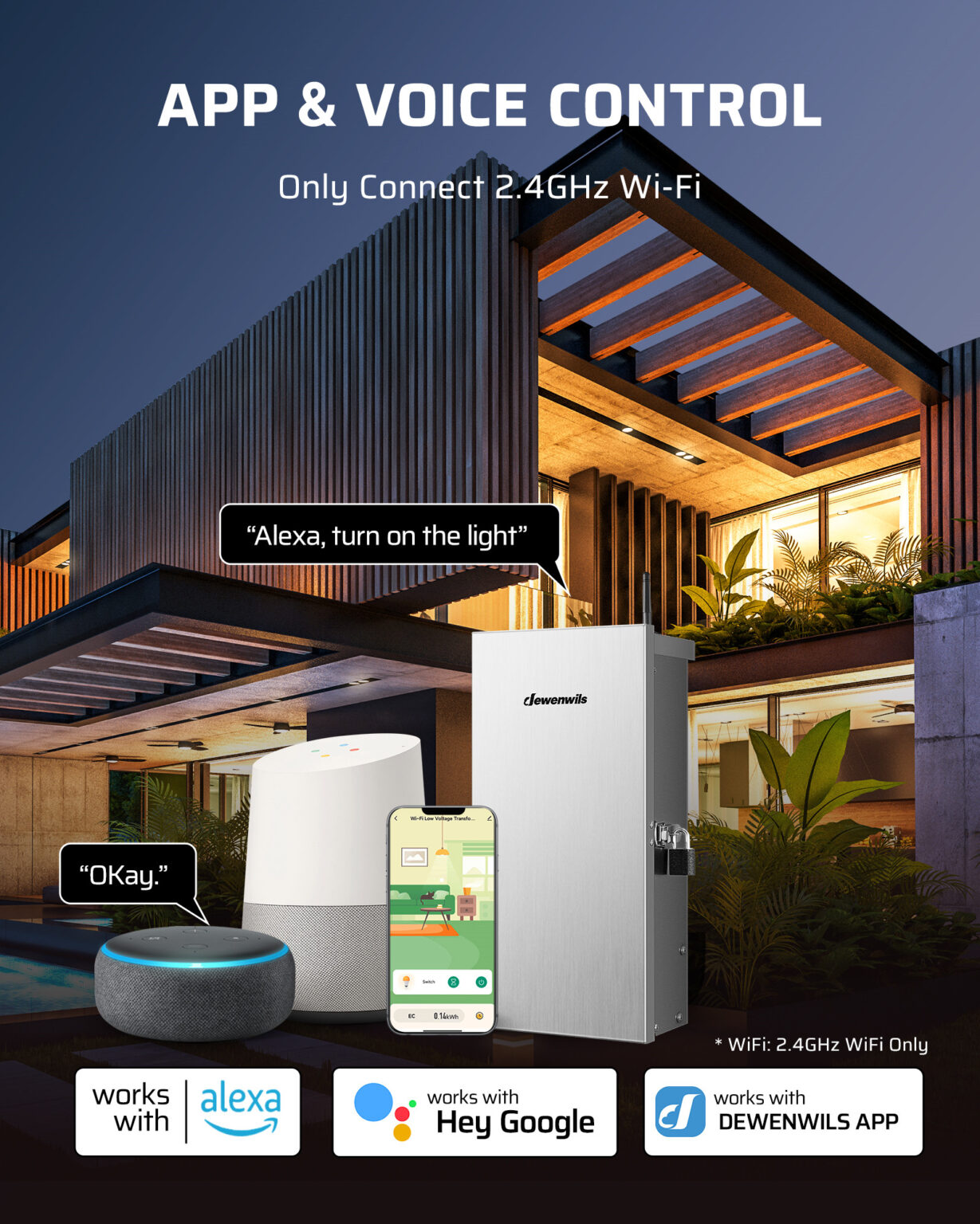 DEWENWILS 300W Wi-Fi Low Voltage Landscape Transformer with 3 Zones, 2 ...